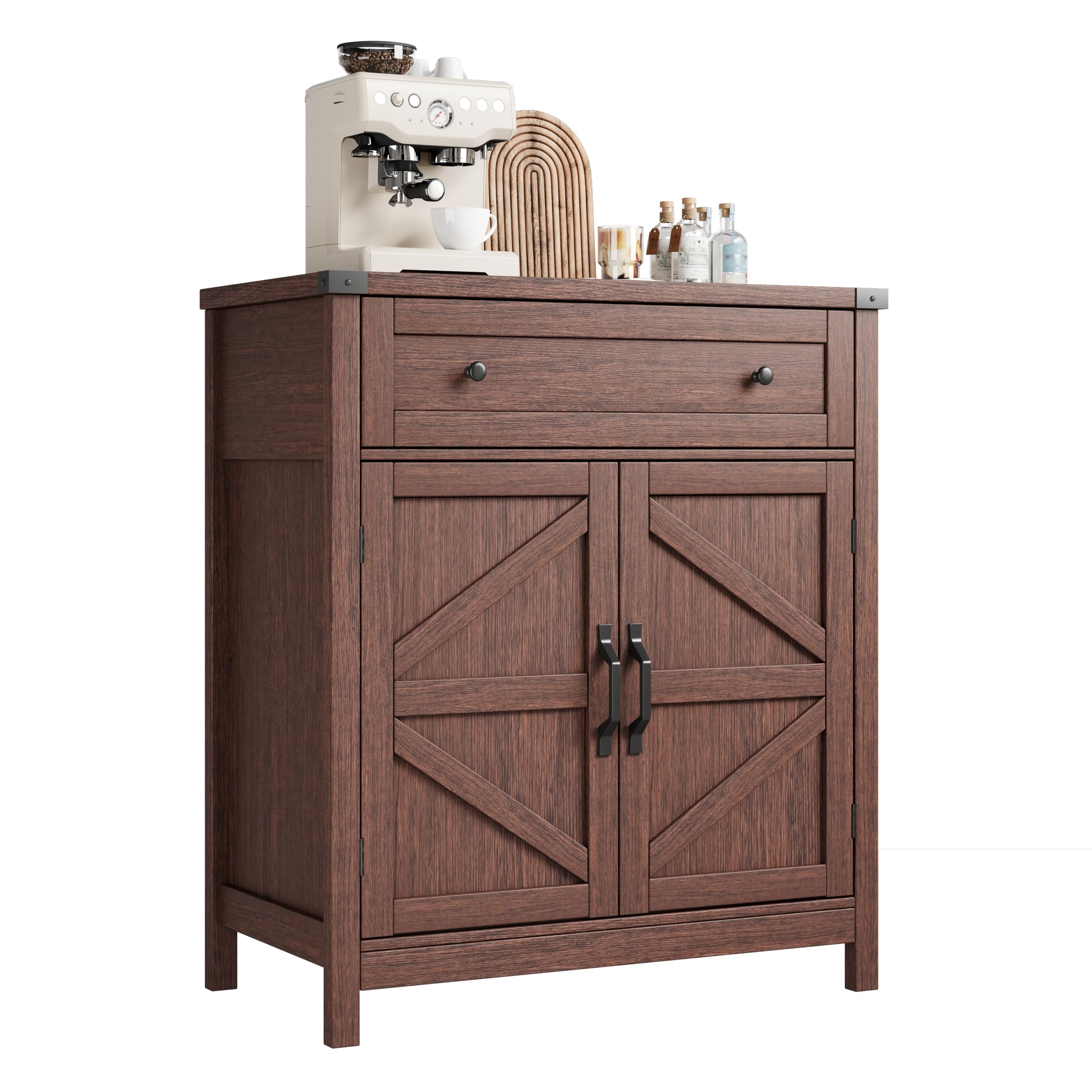 ChooChoo Kitchen Storage Cabinet, Coffee Bar Cabinet, Farmhouse Buffet Sideboard with Drawer for Kitchen, Living Room, White