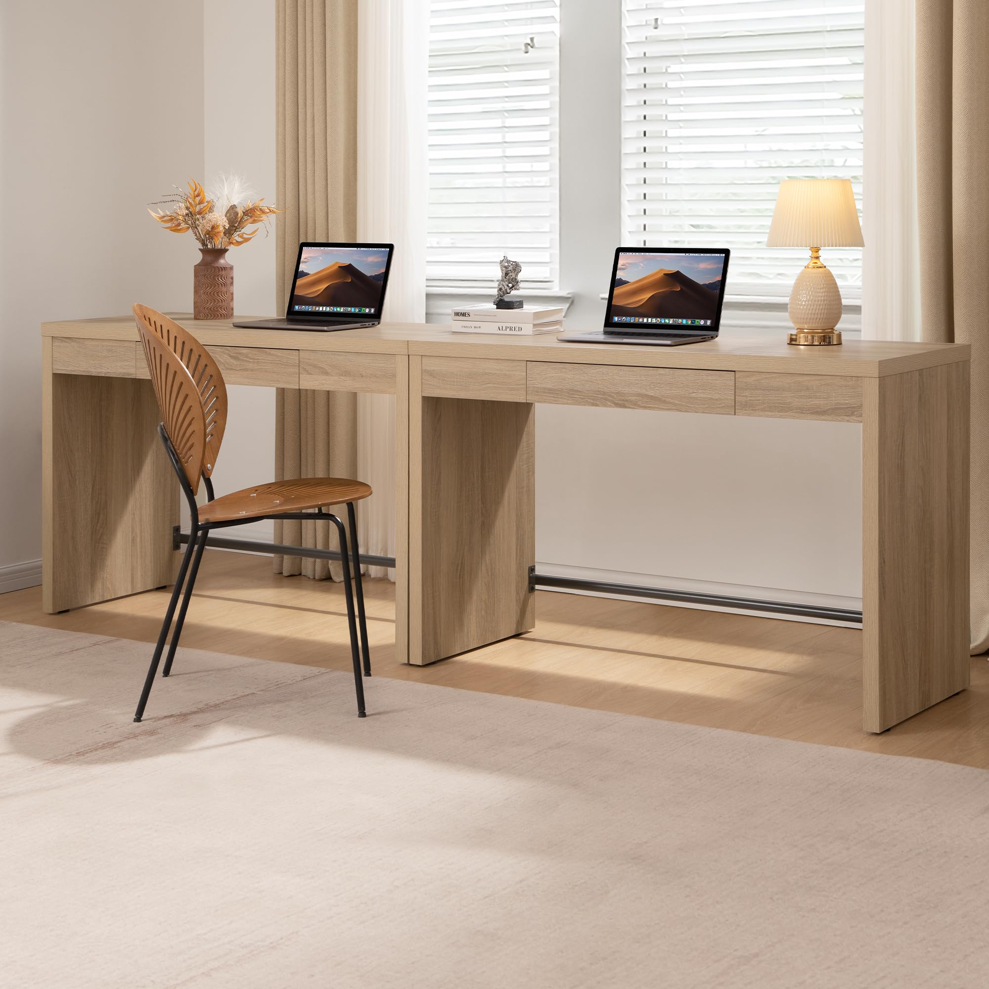 SICOTAS Computer Desk Writing Table - 47-Inch Home Office Executive Desk with Drawer, Farmhouse Study Desk with Storage,Boho Makeup Vanity Table for Bedroom Dormitory (Reclaimed Caramel Oak, 1 Piece)