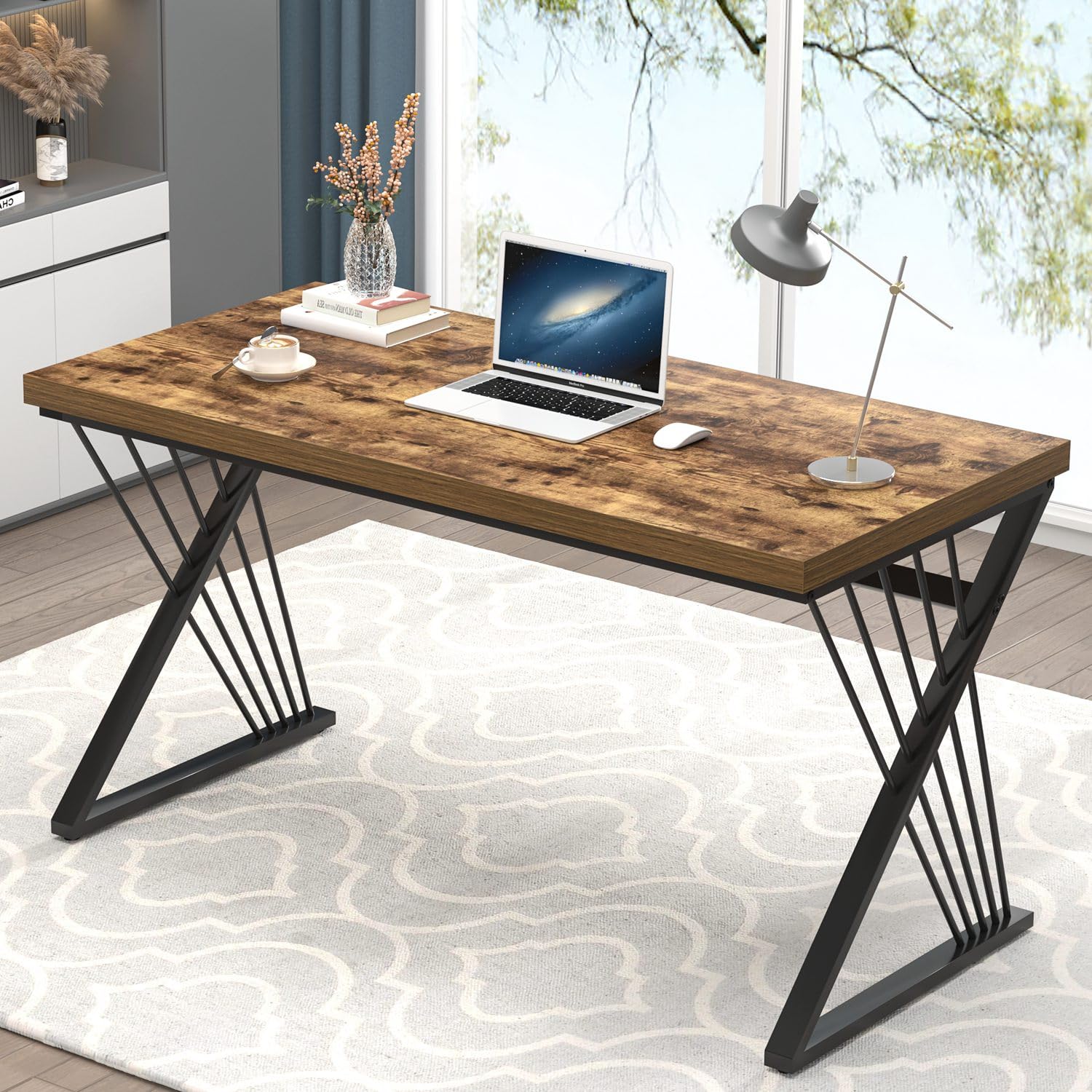 FOLUBAN Computer Desk, Modern Home Office Desk, Industrial Wood and Metal Study Writing Work PC Table for Bedroom Living Room, Rustic Oak, 47 Inch