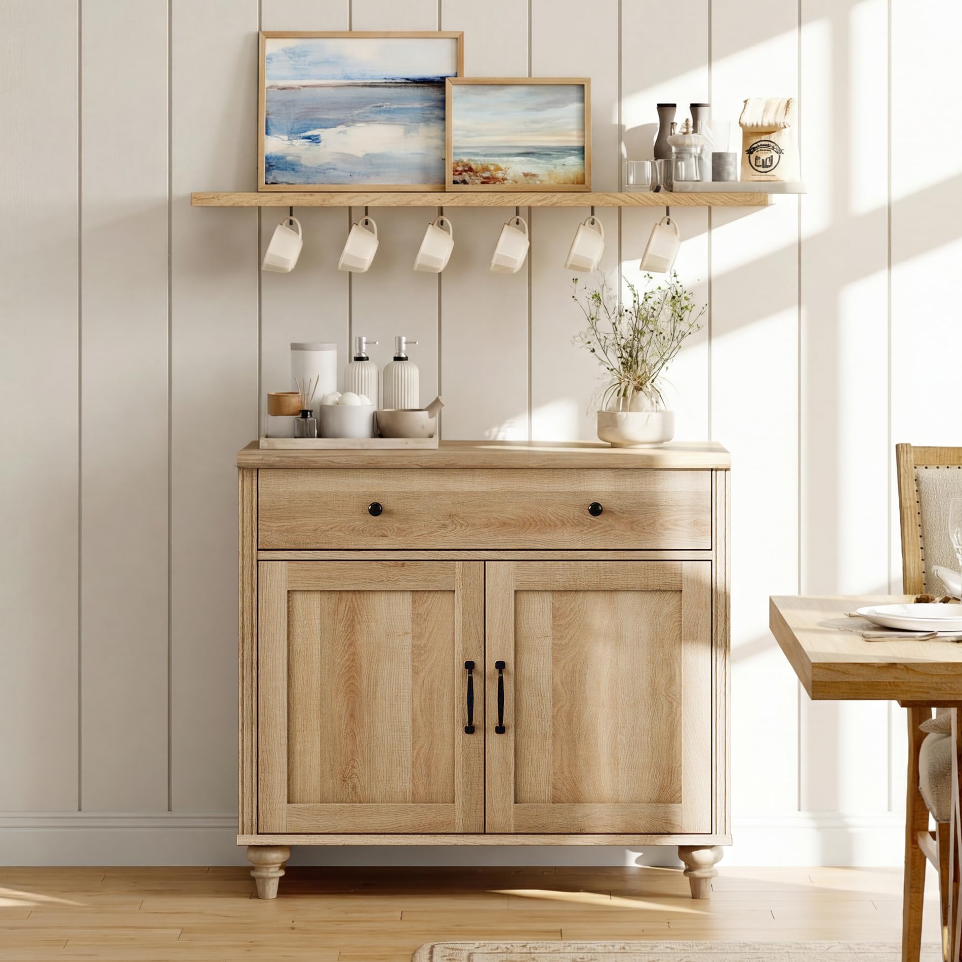 WAMAPT Buffet Cabinet with 4 Doors and 2 Drawers, Large Coffee Bar Table Wood Kitchen Storage Cabinets with Storage Cabinets, Modern Farmhouse Sideboard Credenza for Dining Room, Oak, 68 inch