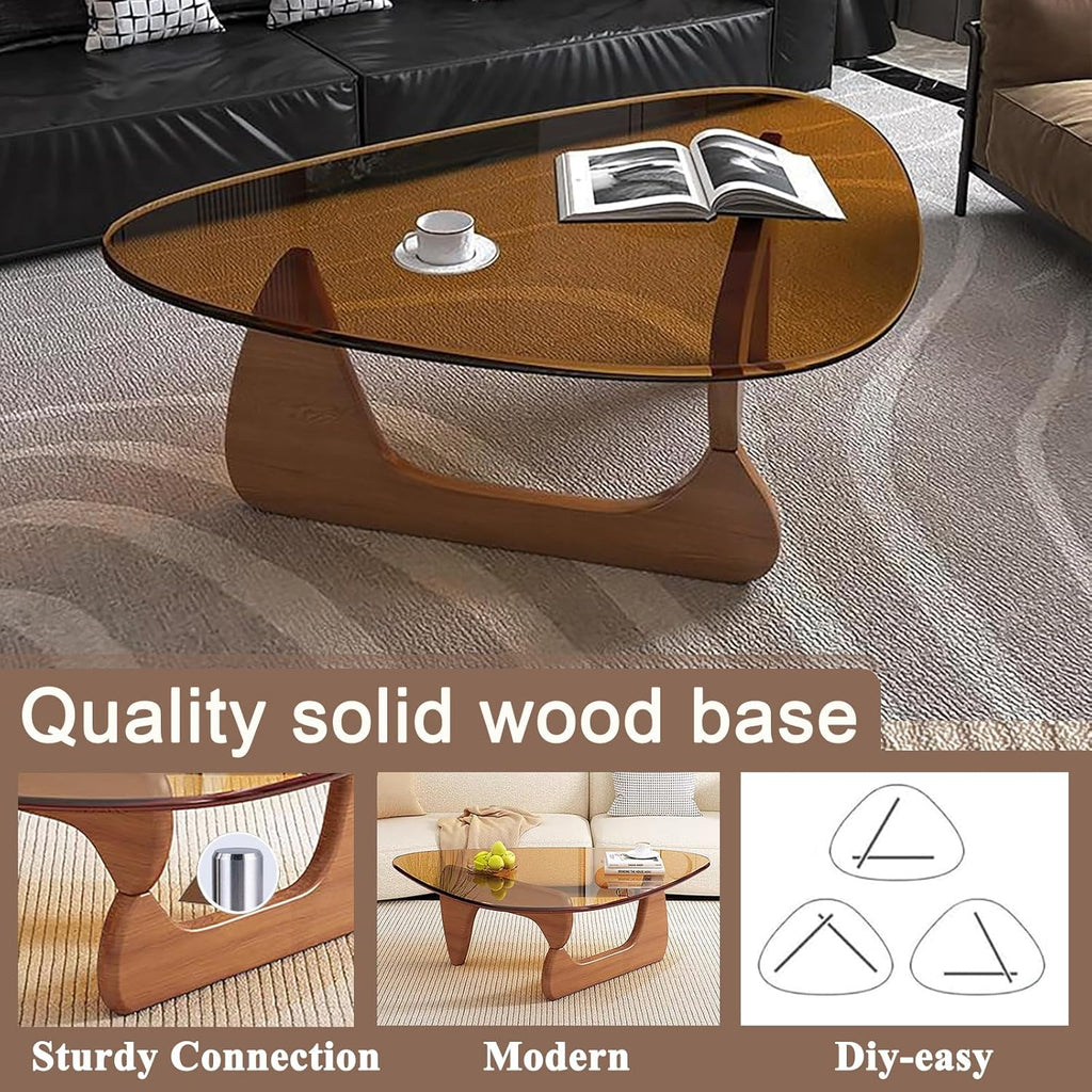 Modern Glass Coffee Table, Mid Century Small Coffee Table, Coffee Table for Living Room,Suitable for Bedroom Living Room Reception Office Tables (Walnut/Brown, Small)