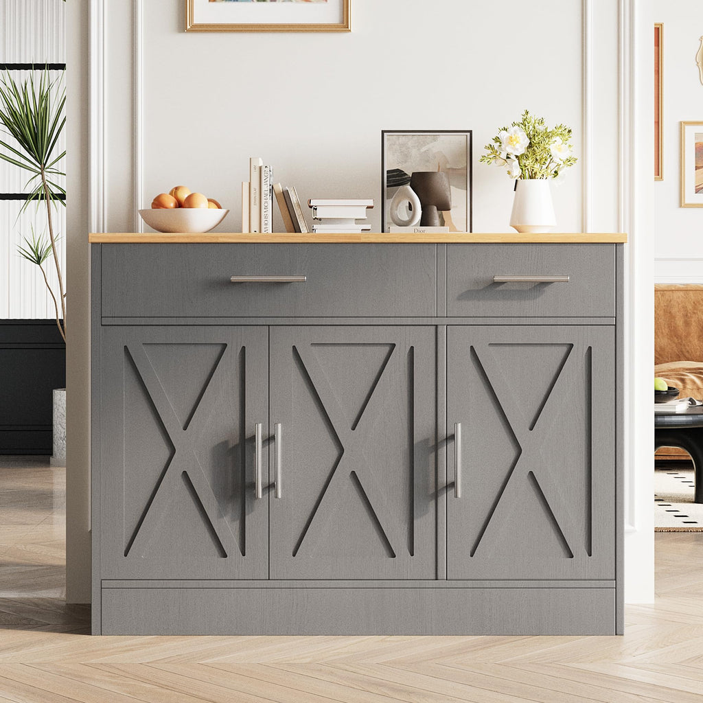 Vongrasig 43” Coffee Bar Cabinet, Farmhouse Buffet Cabinet with Storage, Sideboard Buffet with Drawers and Shelves for Kitchen, Dining Room, White