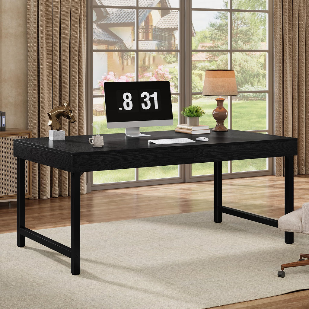 Tribesigns 55" Industrial Executive Desk for Home Office, Rustic Simple Computer Laptop Desk with Strong Metal Legs, Study Writing Table Business Workstation, Small Conference Table