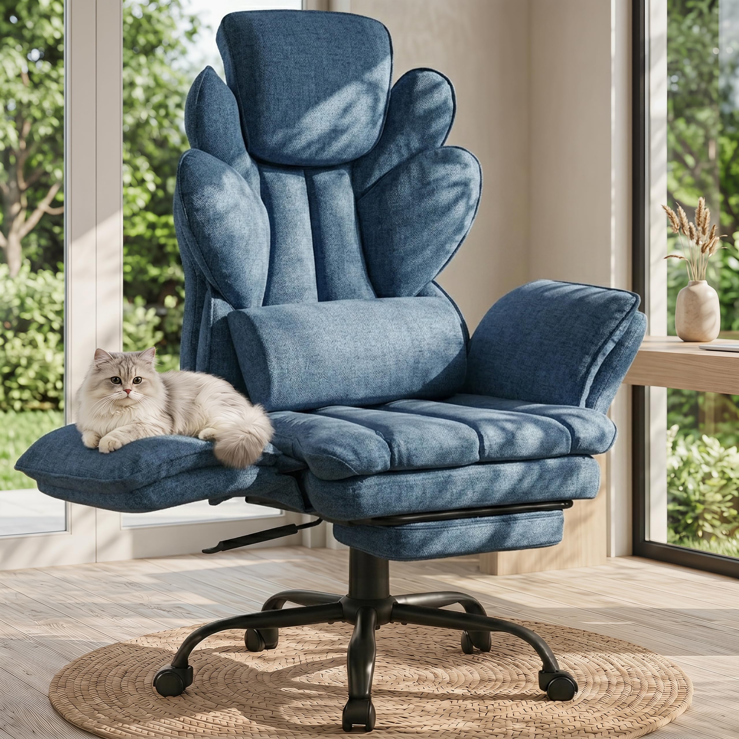 Flip Armrests Criss Cross Office Chair, Reclining Office Chair with Foot Rest, Adjustable Headrest, Massage Waist Pillow, Cross Legged Big and Tall Desk Chair Wide Seat Vanity Chair, PU Leather White