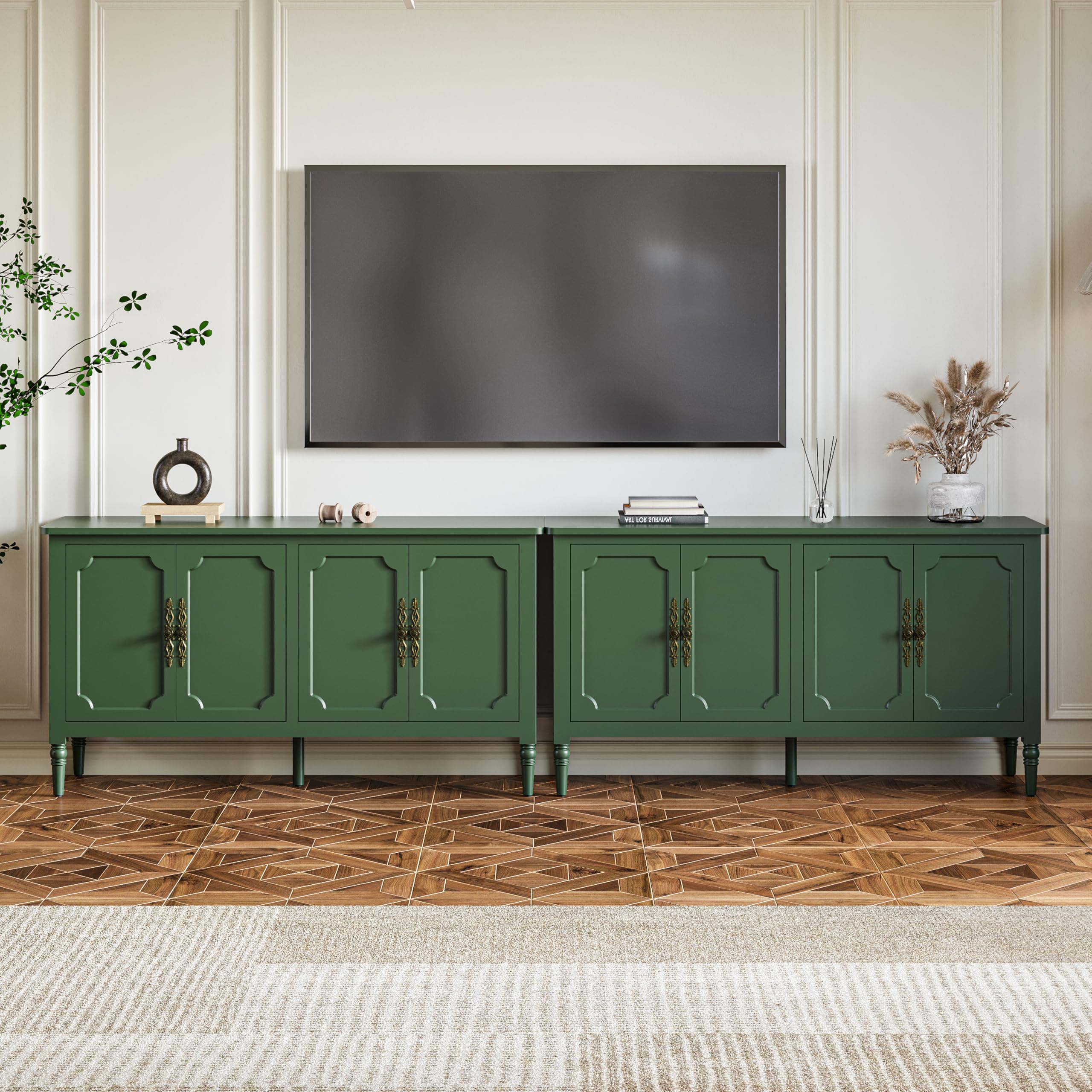 RoyalCraft Buffet Cabinet with Storage, 59" Vintage Sideboard with Adjustable Shelves, Mid Century Modern Painted Credenza Coffee Bar for Kitchen, Dining Room, Entryway, Living Room, Forest Green