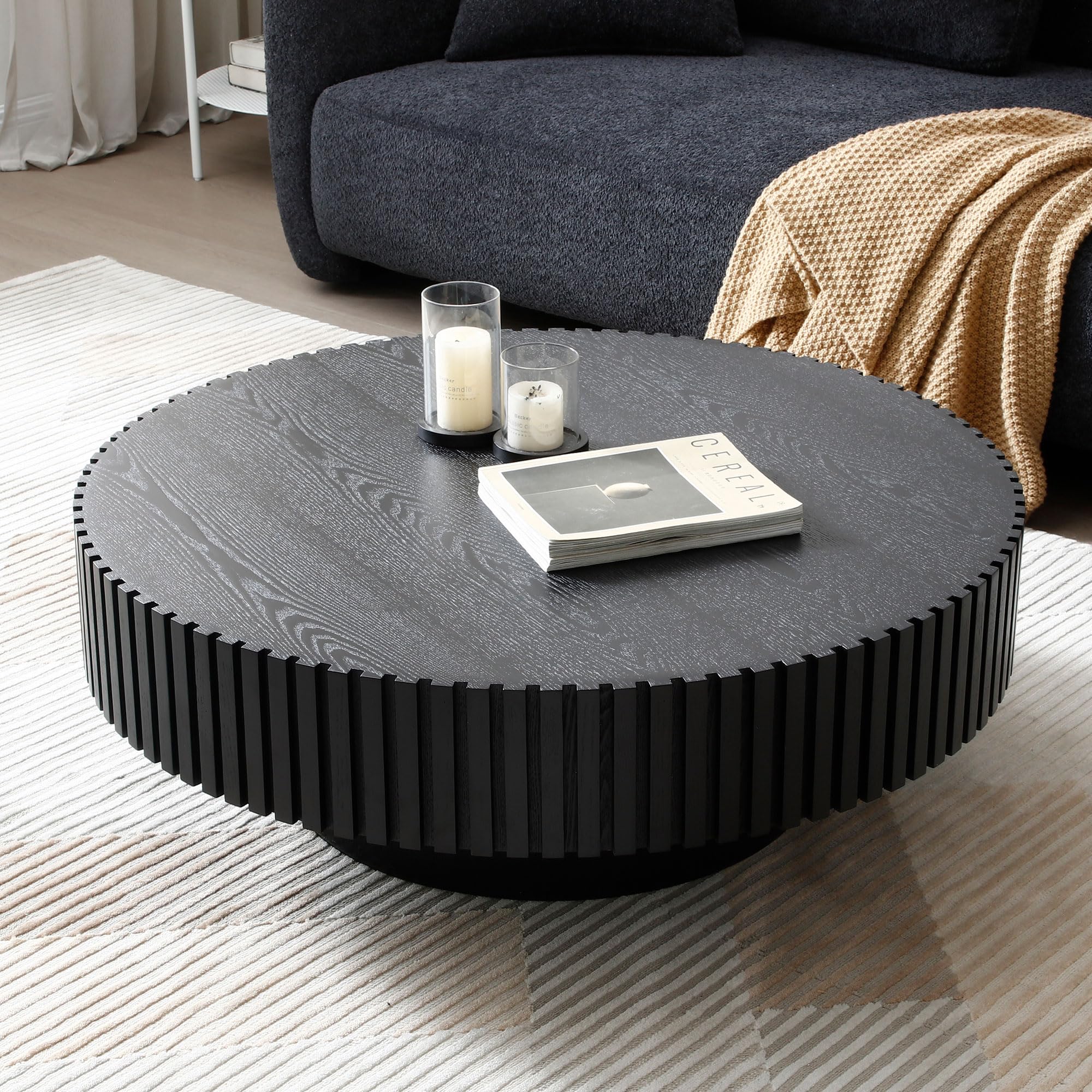 31" Round Coffee Table for Living Room, Mid Century Modern Coffee Table with Sturdy Pedestal, Circle Center Table Accent Tea Table for Apartment Walnut