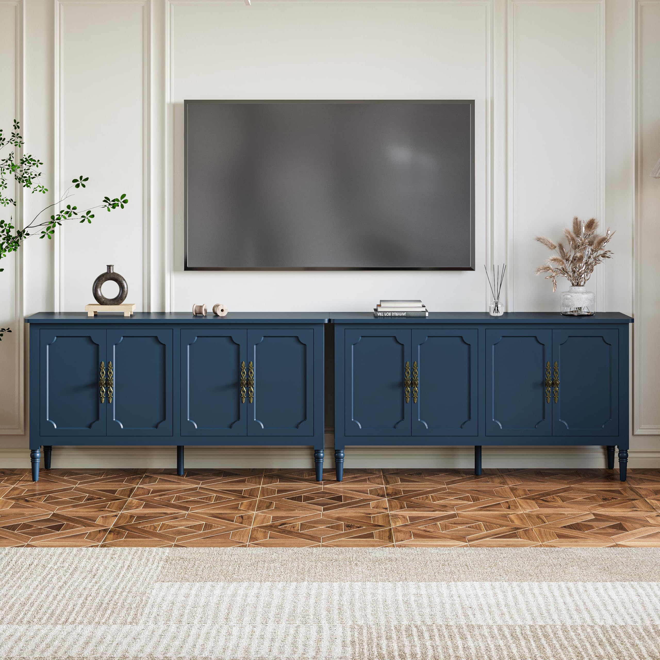 RoyalCraft Buffet Cabinet with Storage, 59" Vintage Sideboard with Adjustable Shelves, Mid Century Modern Painted Credenza Coffee Bar for Kitchen, Dining Room, Entryway, Living Room, Forest Green