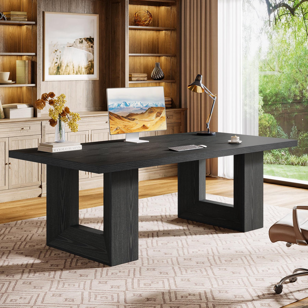 Tribesigns Home Office Desk, 62.99" Large Farmhouse Executive Desk, Computer Table for Office, Conference Room, Study Room (Walnut)