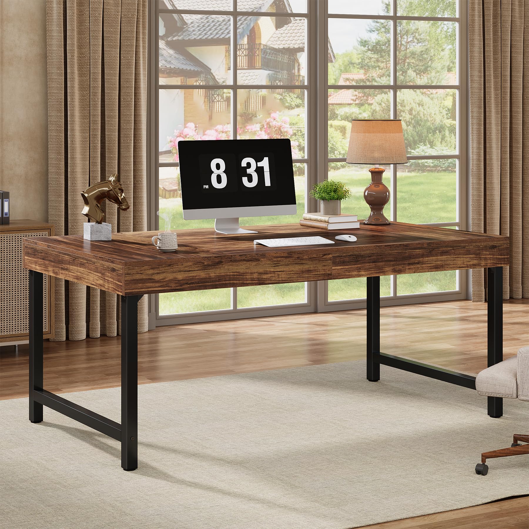 Tribesigns 55" Industrial Executive Desk for Home Office, Rustic Simple Computer Laptop Desk with Strong Metal Legs, Study Writing Table Business Workstation, Small Conference Table