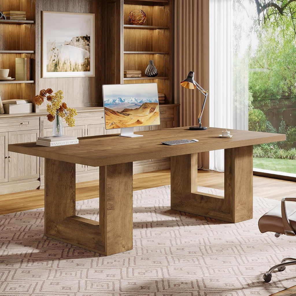 Tribesigns Home Office Desk, 62.99" Large Farmhouse Executive Desk, Computer Table for Office, Conference Room, Study Room (Walnut)