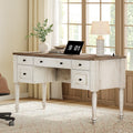 WAMAPT Farmhouse Executive Desk with Drawers, Vintage Writing Desk with Charging Station, Home Office Desk with Storage Cabinet & Open Shelf for Study, 56 Inch, Oak