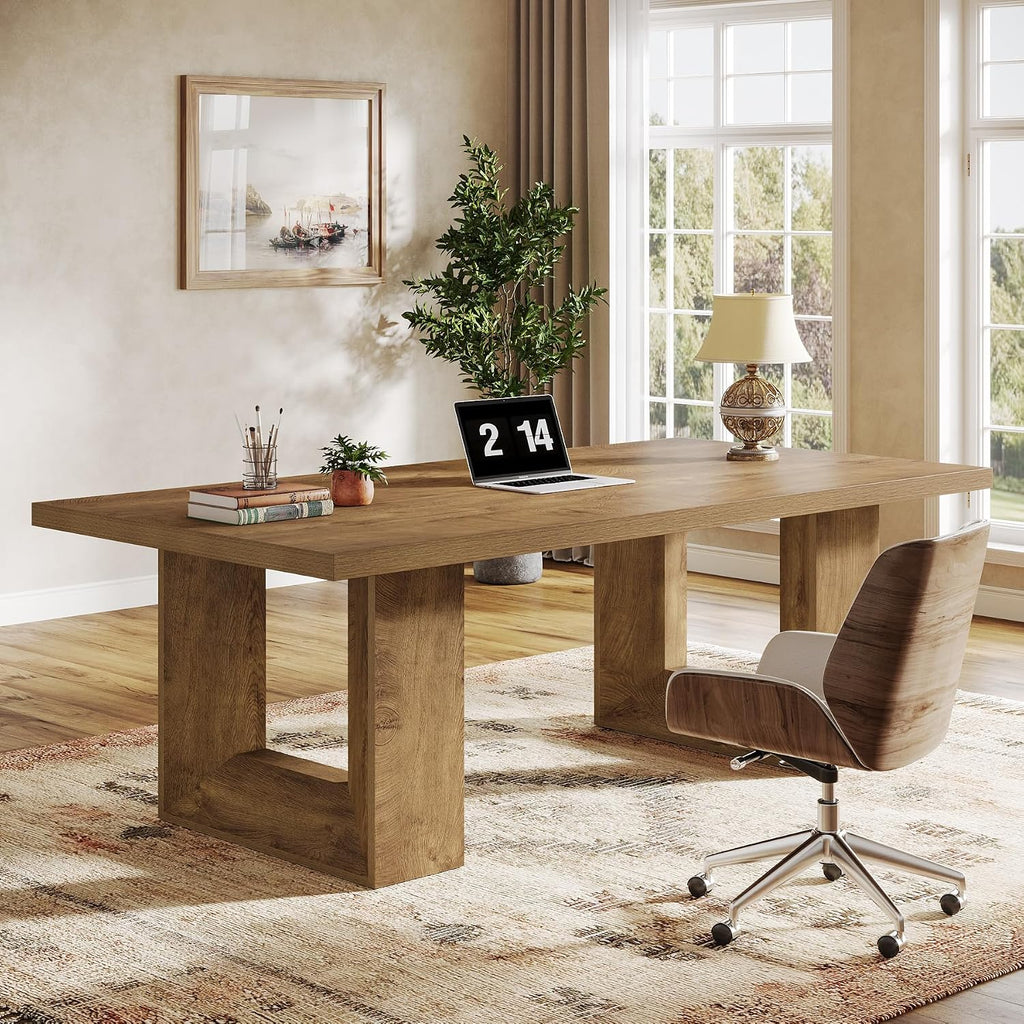 Tribesigns Home Office Desk, 62.99" Large Farmhouse Executive Desk, Computer Table for Office, Conference Room, Study Room (Walnut)