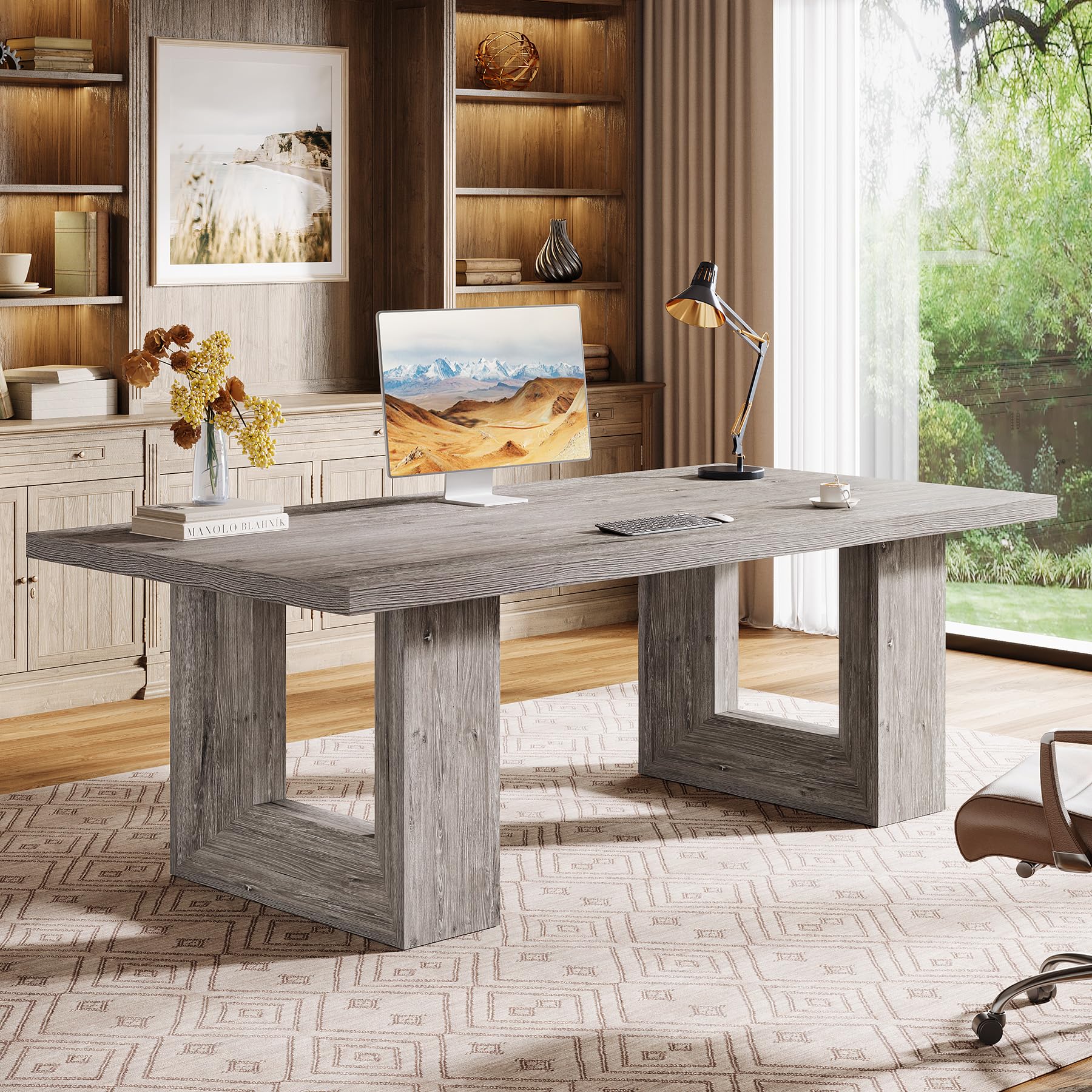 Tribesigns Home Office Desk, 62.99" Large Farmhouse Executive Desk, Computer Table for Office, Conference Room, Study Room (Walnut)